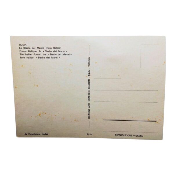 Cartolina ROMA - Foro Italico: Stadio dei Marmi e Farnesina (Vintage) vista retro