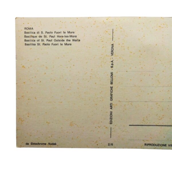 cartolina postale vintage fine anni 70 rappresentante Roma Basilica di S Paolo fuori le mura non viaggiata. particolare retro