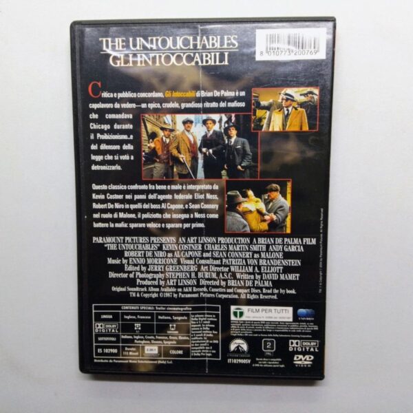 Dvd gli intoccabili film completo 1987 copertina retro