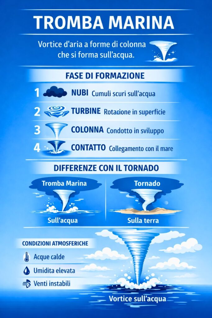 Infografia tromaba marina fasi di formazione differenza con tornado